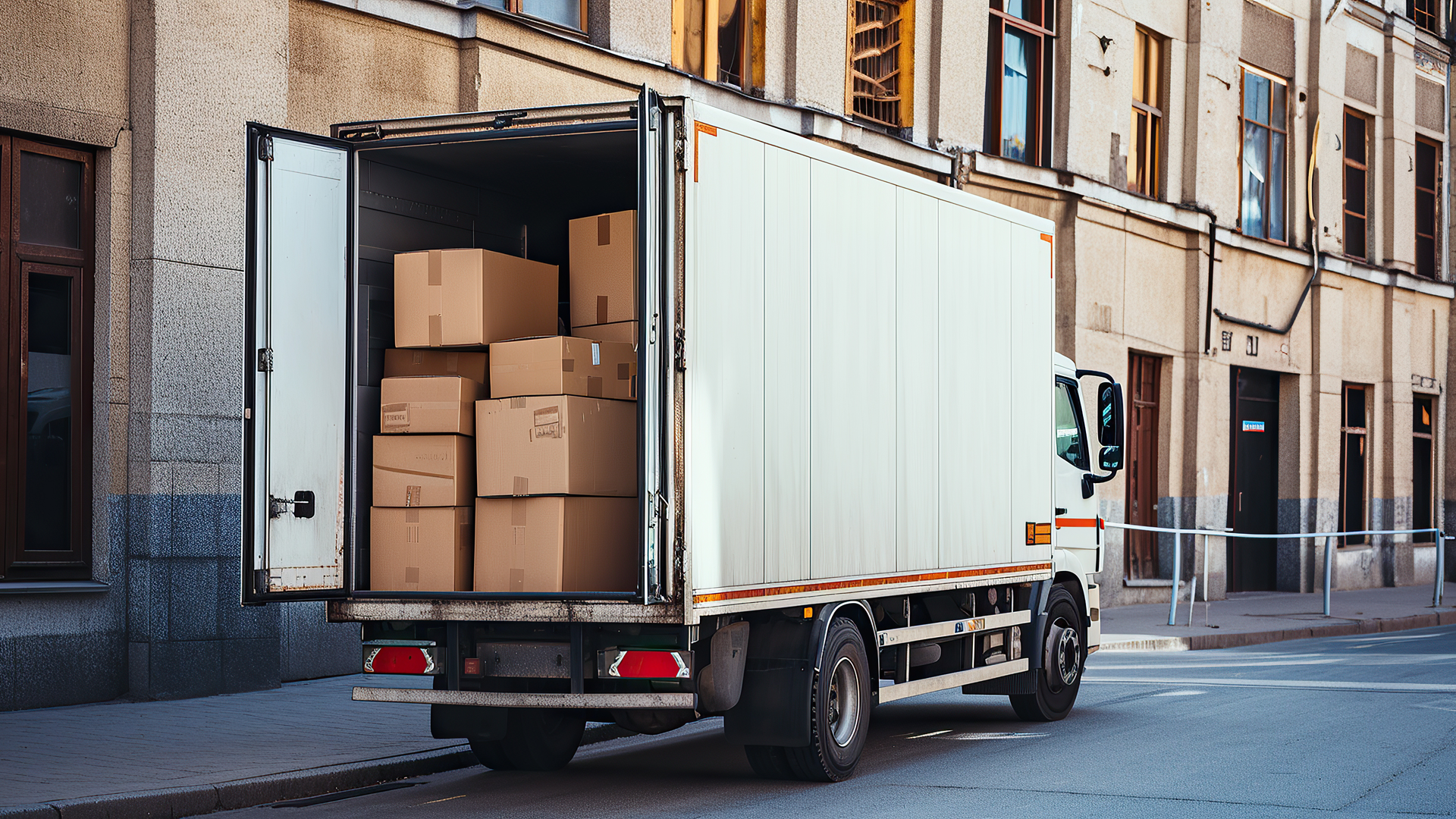 Moving truck parked with packed boxes ready for residential relocation – Easy Best Moves