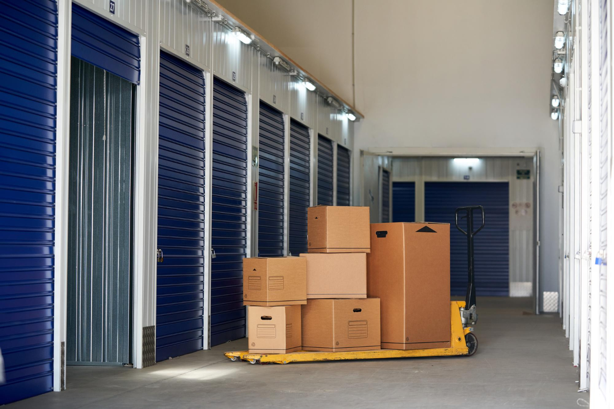 Secure storage facility with packed boxes on pallet – Easy Best Moves